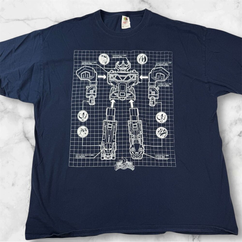 Power Rangers Adult 2XL Navy Blue Graphic Mighty Morphin Short Sleeve Crewneck